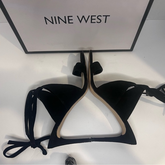 Nine West Sexy Black Suede Ankle tie Heels - Picture 7 of 14